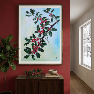 Stechpalmenzweig im Winterschnee von Alfred Fox Poster