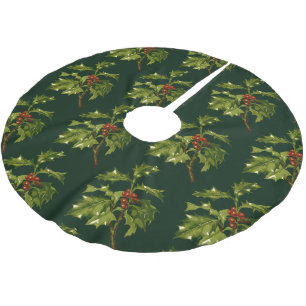 Stechpalmenzweig Weihnachten Rote Beere Polyester Weihnachtsbaumdecke