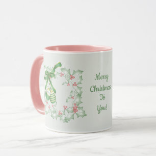 Stechpalmenzweige hellgrün rosa Weihnachten Tasse