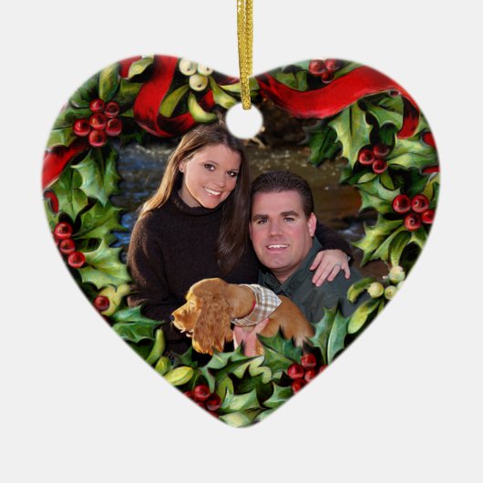 Stechpalmewreath-Herz-Foto-personalisierte Keramikornament (Vorne)