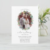 Stechpalmewreath-Skript-WeihnachtsFoto-Einladung Einladung (Stehend Vorderseite)