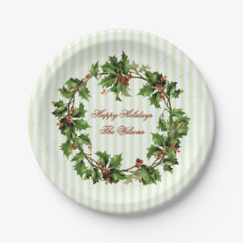 Stechpalmewreath-Vintages personalisiertes Pappteller