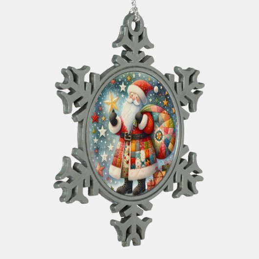 Stechwork Weihnachten mit Weihnachtsstern Schneeflocken Zinn-Ornament (Links)