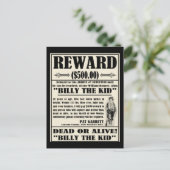 Steckbrief Billy the Kid Postkarte (Stehend Vorderseite)