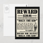 Steckbrief Billy the Kid Postkarte (Vorne/Hinten)