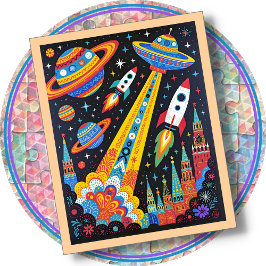 STECKPUZZLE - Retro Weltraum (Toll für Anfänger!) Puzzle