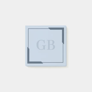 Steel Blue Bold Corners Elegante Monogram Post-it Klebezettel