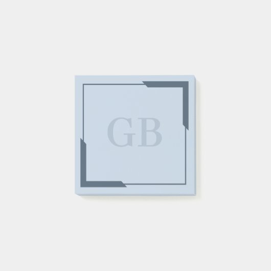 Steel Blue Bold Corners Elegante Monogram Post-it Klebezettel (Vorderseite)