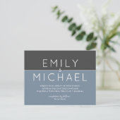 Steel Blue Bold Moderne Hochzeitseinladung Postkarte (Stehend Vorderseite)