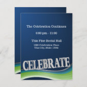 Steel Blue Green Wave Celebration Empfang Card Einladung (Vorne/Hinten)