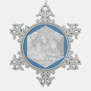 Steel Blue Hexagon Foto Border Schneeflocken Zinn-Ornament