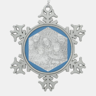 Steel Blue Hexagon Foto Border Schneeflocken Zinn-Ornament