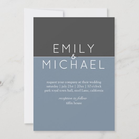 Steel Blue Modern Wedding Einladung - Bold (Vorderseite)