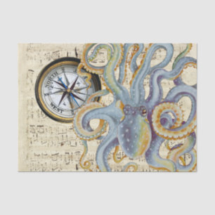 Steel Blue Octopus Music Compass Seidenpapier