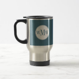 Steel Blue Pinstripe Monogram Reisebecher