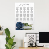 Steel Blue Rose 20 Table Wedding Seating Chart Poster (Heimbüro)