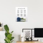 Steel Blue Rose 6 Table Wedding Chart Poster (Heimbüro)