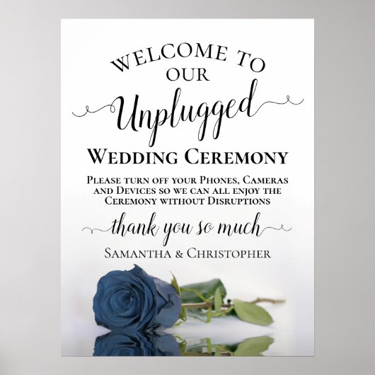Steel Blue Rose Chic Unplugged Wedding Zeremonie Poster (Vorne)