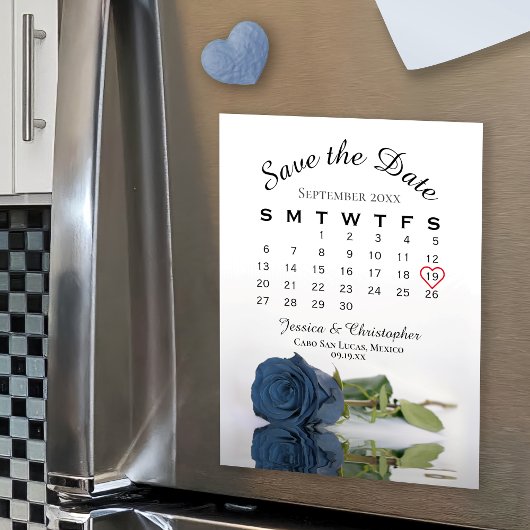 Steel Blue Rose Save the Date Kalender Magnet