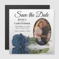 Steel Blue Rose Wedding Save the Date Foto Magnet