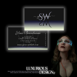 Steel Blue Schwarz-weiß Gradient Shadow Initials Visitenkarte