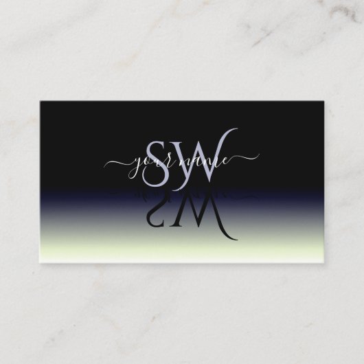 Steel Blue Schwarz-weiß Gradient Shadow Initials Visitenkarte (Vorderseite)