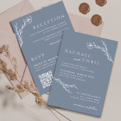 Steel Blue Simple Boho Floral QR Code Einladung