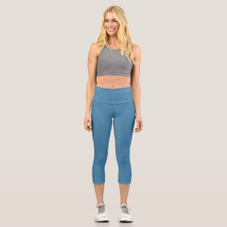 Steel Blue Solid Blank Color Capri Leggings