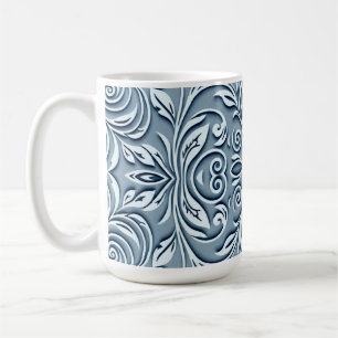 Steel Blue Symmetric Embossed Floral Design Kaffeetasse