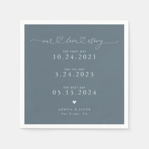 Steel Blue Unsere Liebe Story Script Hearts Weddin Serviette