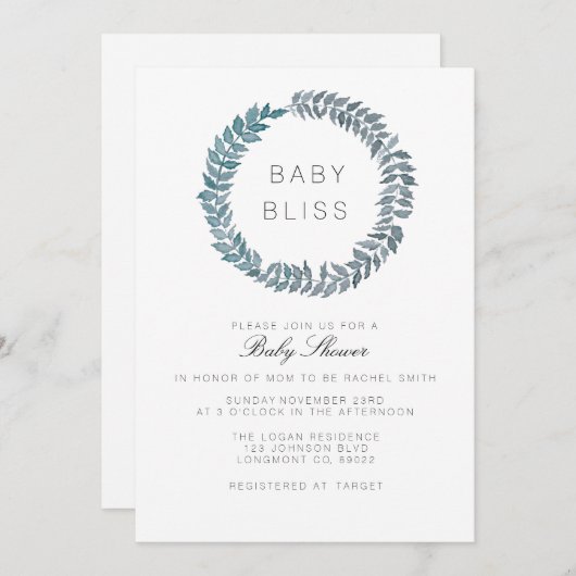 Steel Blue Vine | Wasserfarben-Toilettenspülung Einladung (Vorne/Hinten)