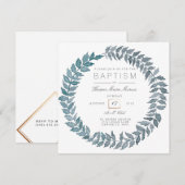 Steel Blue Vine | Wasserfarbenfrohe Taufe Einladung (Vorne/Hinten)
