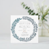 Steel Blue Vine | Wasserfarbenfrohe Taufe Einladung (Stehend Vorderseite)