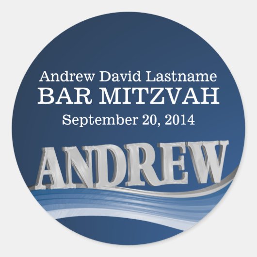 Steel Blue Wave mit Name Runder Aufkleber (Vorderseite)