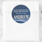 Steel Blue Wave mit Name Runder Aufkleber (Tasche)