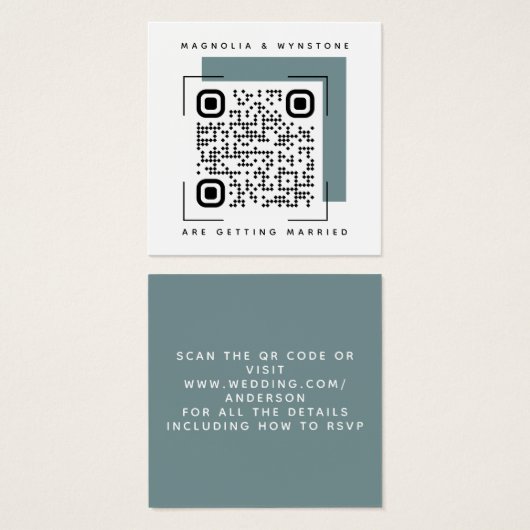 Steel Blue Wedding QR Code Enclosure Card (Vorne & Hinten)