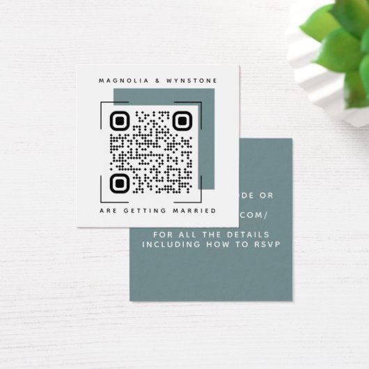 Steel Blue Wedding QR Code Enclosure Card (Schreibtisch)