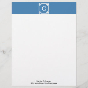 Steel Blue White Griry Key Frame #2 Initial Monogr Briefkopf
