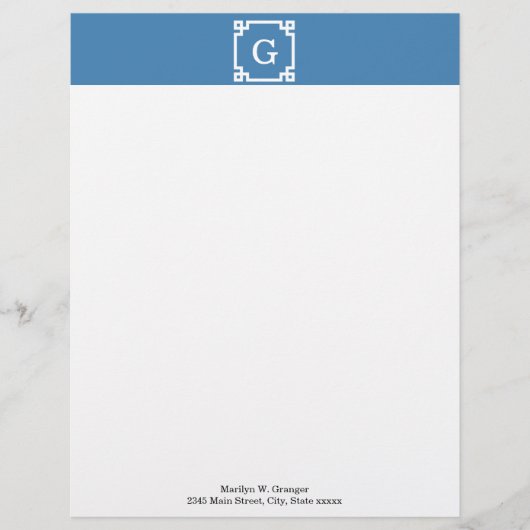 Steel Blue White Griry Key Frame #2 Initial Monogr Briefkopf (Vorderseite)