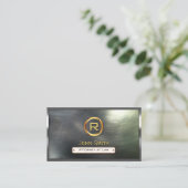 Steel Border Gold Monogram Rechtsanwaltskarte Visitenkarte (Stehend Vorderseite)