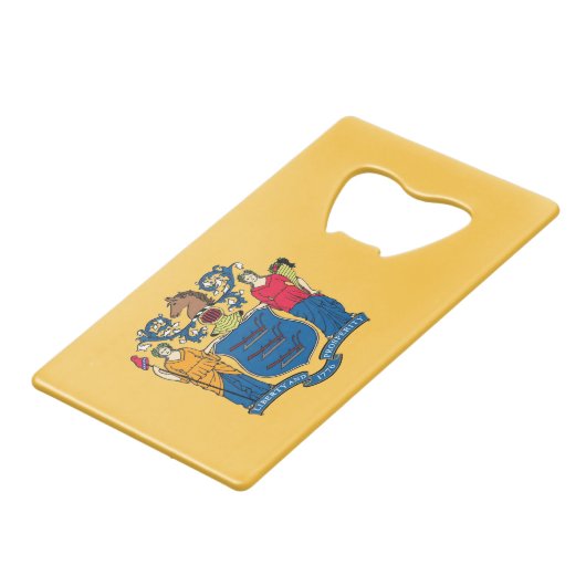 Steel Bottle Opener mit der Flagge New Jersey, USA Geldbeutel Flaschenöffner (Vorderseite Schrägansicht)
