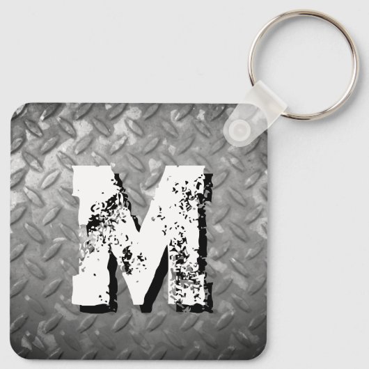 Steel diamond plate custom monogram metal schlüsselanhänger (Rückseite)