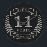 Steel Eleventh wedding anniversary 11 years Große Wanduhr<br><div class="desc">A design to celebrate 11 years of marriage. This design has a grey (steel) colored laurel design on a black background. Steel is the traditional gift for this occasion. The text reads Steel 11 years anniversary. A romantic design to celebrate your 11th year of marriage. If you would like any...</div>