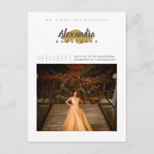 Steel Grau und Gold Foto Quinceanera Einladungspostkarte
