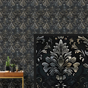 Steel Gray Bronze auf Black Dramatic Gothask Tapete