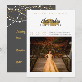 Steel Gray & Gold Foto Quinceanera Einladung