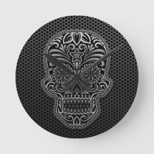Steel Mesh Sugar Skull Runde Wanduhr