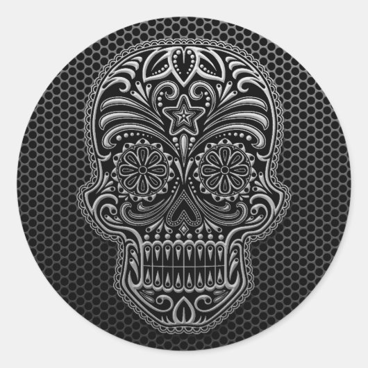 Steel Mesh Sugar Skull Runder Aufkleber (Vorderseite)
