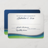 Steel Wave Blue und Green Response RSVP Karte (Vorne/Hinten)