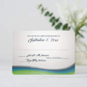 Steel Wave Blue und Green Response RSVP Karte (Stehend Vorderseite)